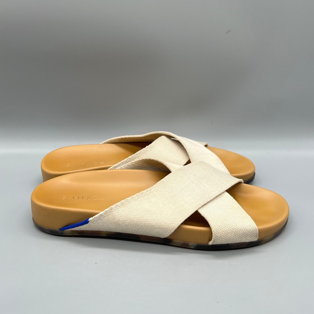 Rothy's Sandals Womens 9.5 Cream Tan The Weekend Crisscross Strap Slide Shoes